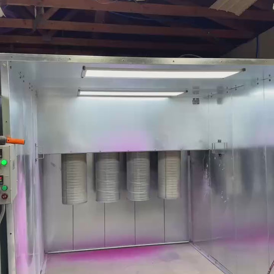 Powder coating overspray collected by USA-made booth filters | Fab Shop Supply