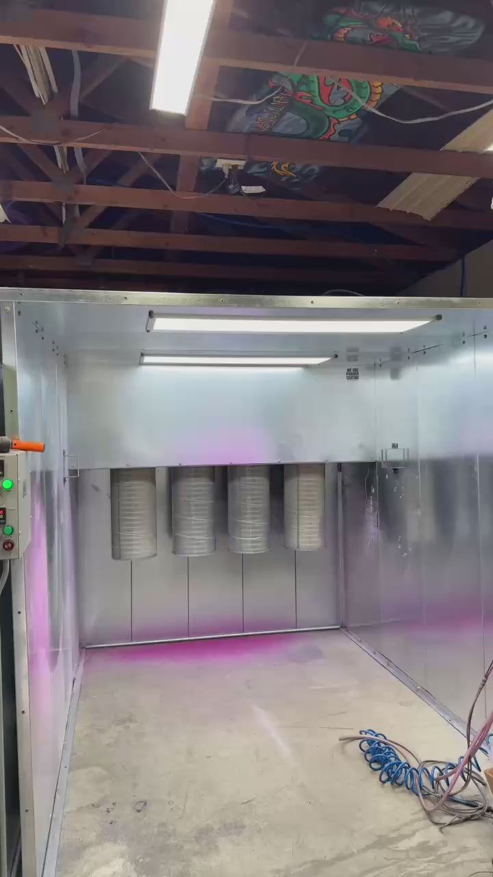 Powder coating overspray collected by USA-made booth filters | Fab Shop Supply