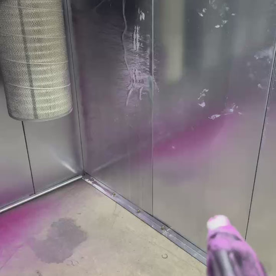 Powder coating overspray collected by USA-made booth filters | Fab Shop Supply