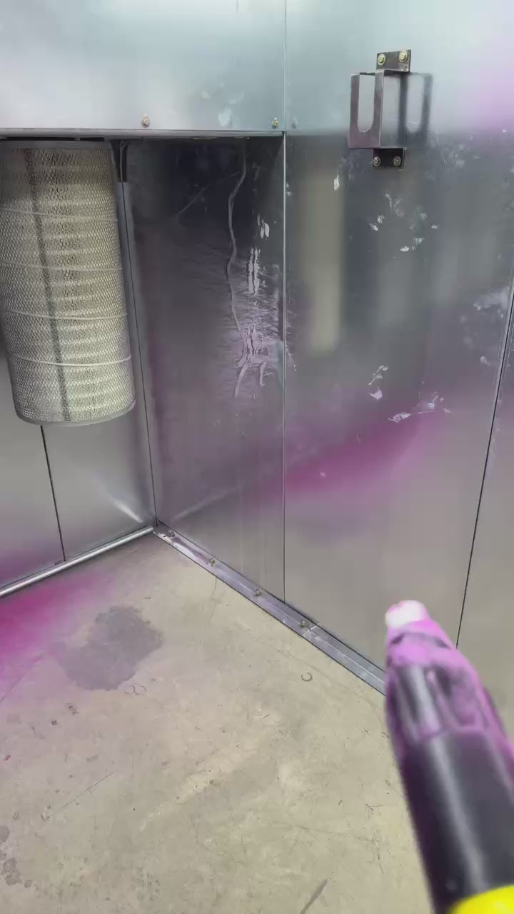 Powder coating overspray collected by USA-made booth filters | Fab Shop Supply